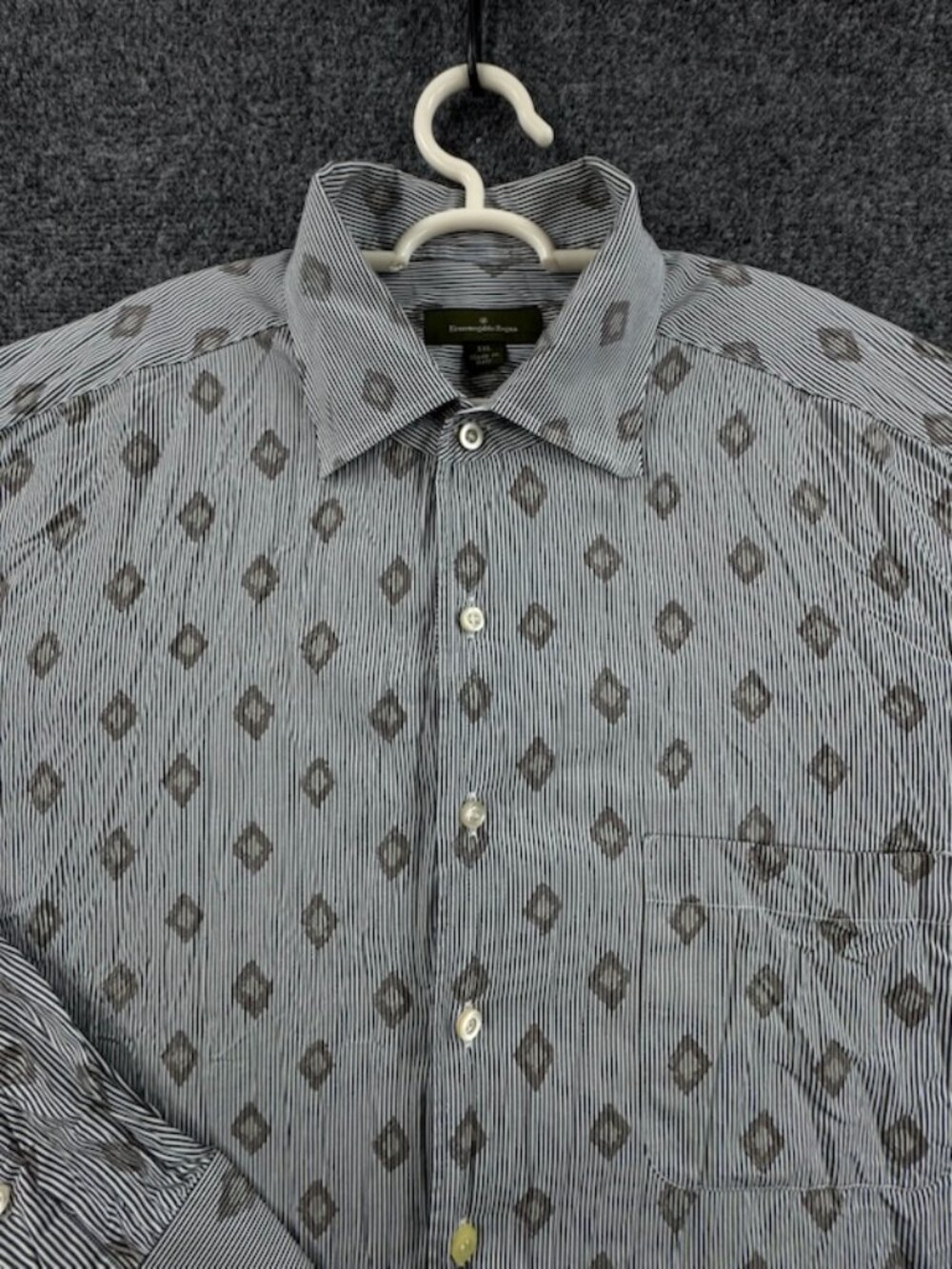 Ermenegildo Zegna Italy All Cotton 2XL Gray Luxury Mens Shirt Pocket Button Up